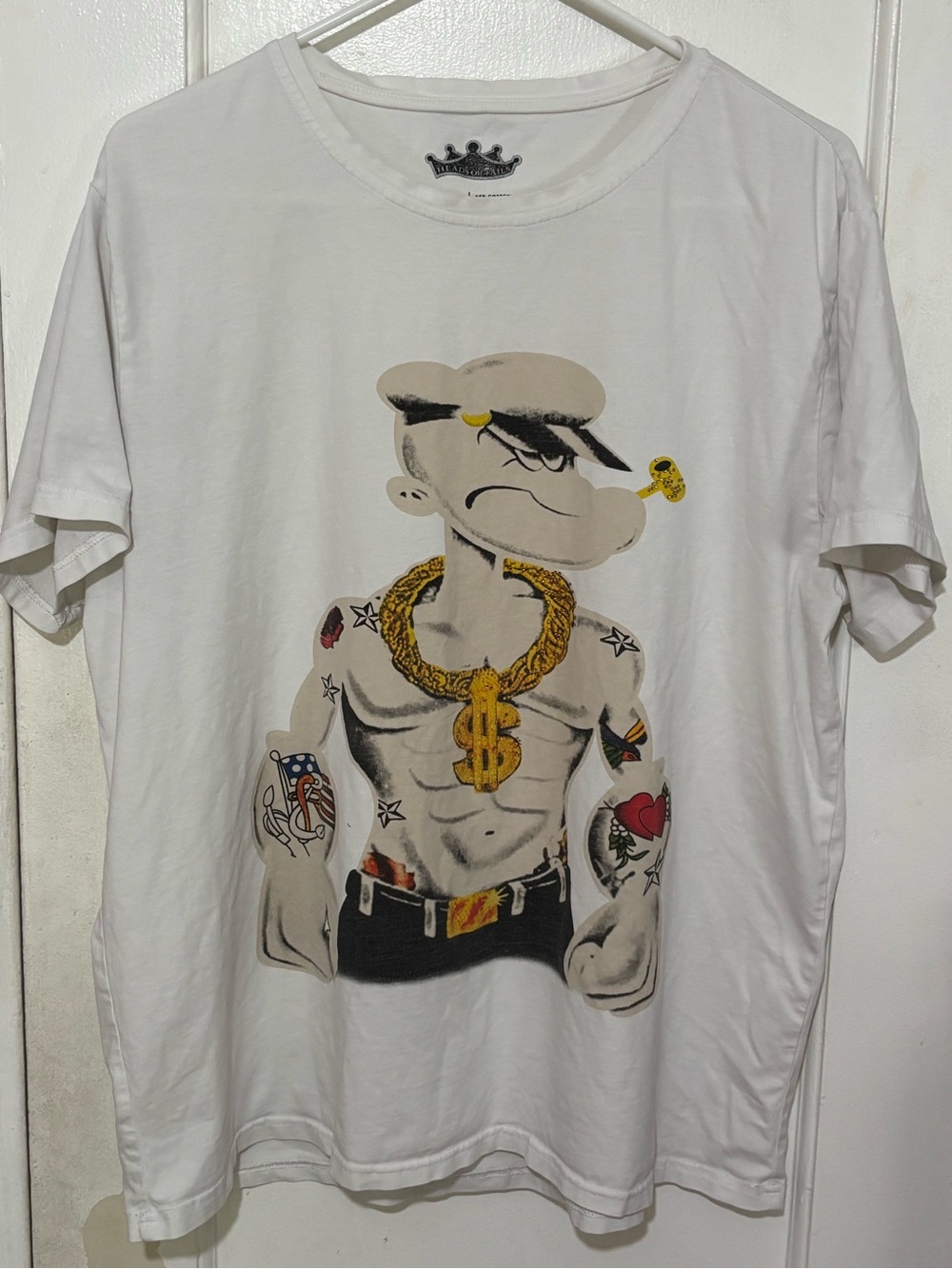 HEADS OR FAILS POPEYE T SHIRT WITH CRYSTAL STONES MENS.